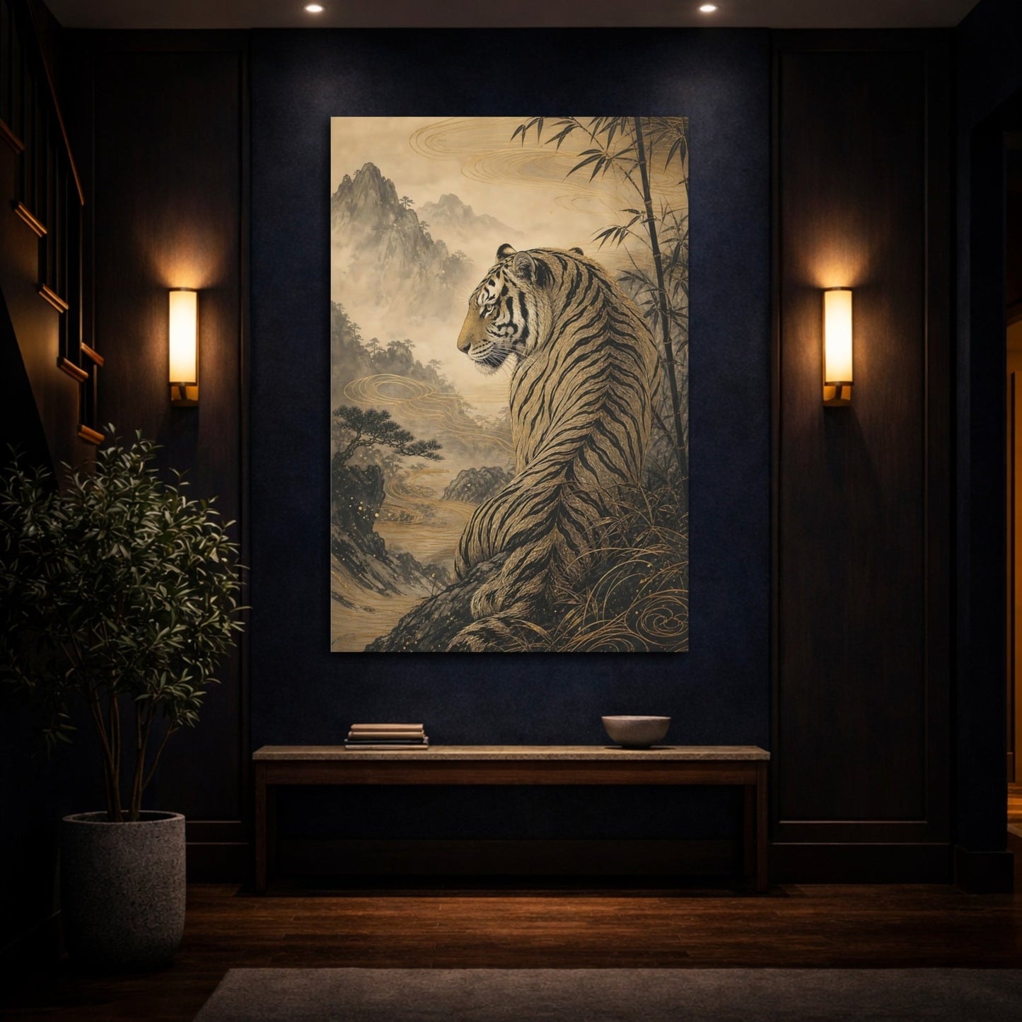 Animals Tiger Gold And Black Canvas Print – Living Room, Above Sofa - YesArtYes