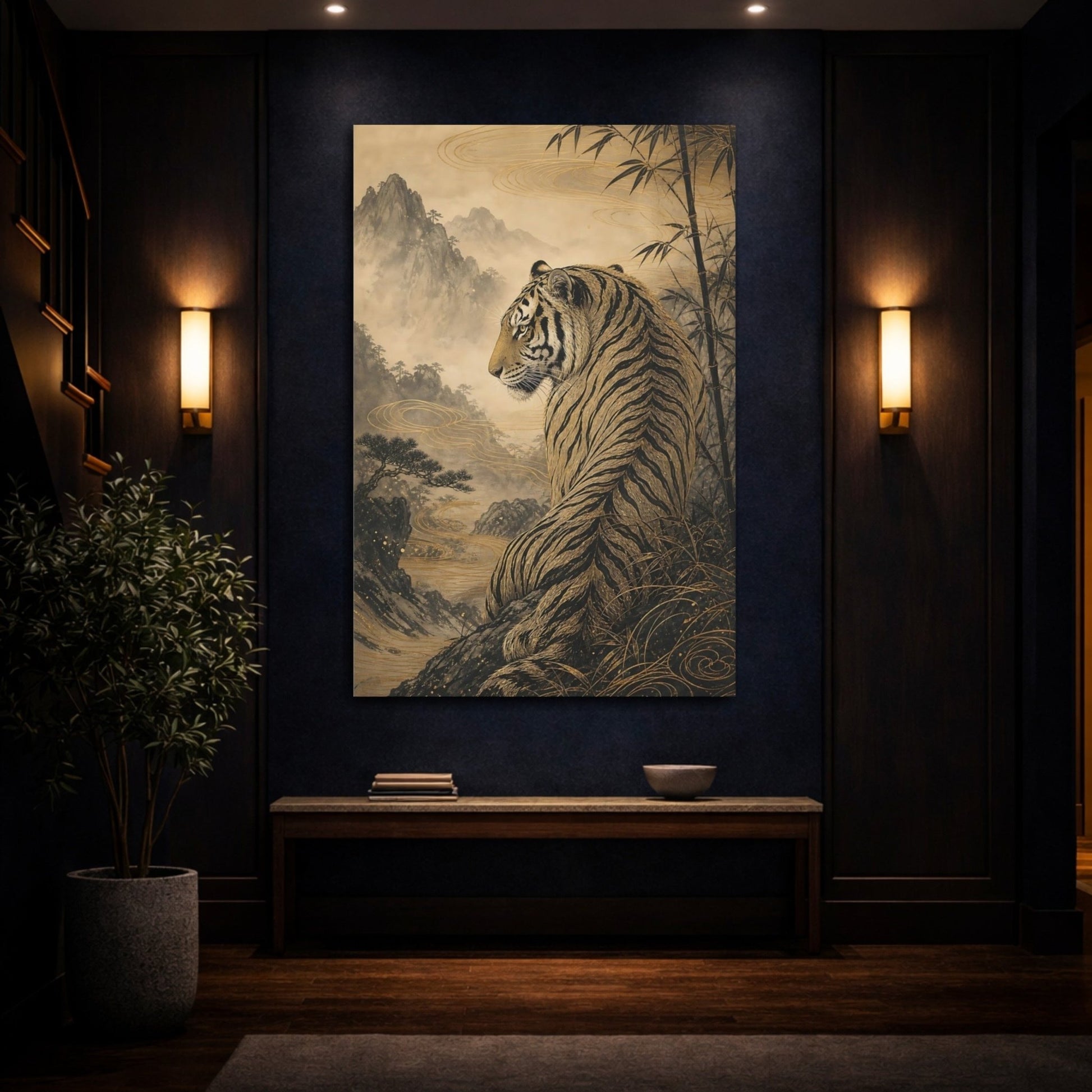 Animals Tiger Gold And Black Canvas Print – Living Room, Above Sofa - YesArtYes