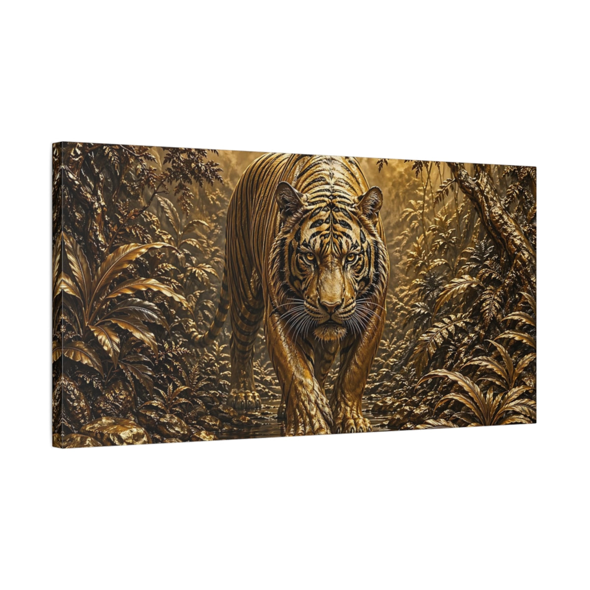 Side Mockup 1. Animals Tiger Golden Jungle Tiger shown as stretched canvas wall art