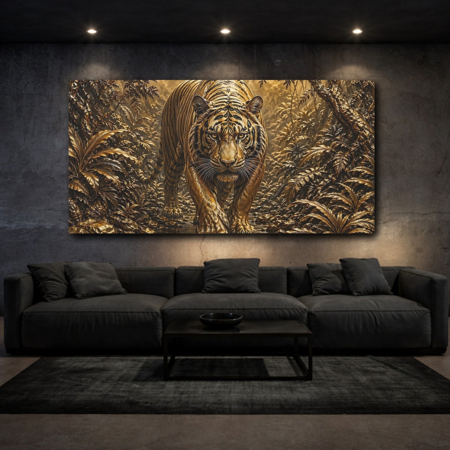 Mockup 2. Animals Tiger Golden Jungle Tiger shown as stretched canvas wall art