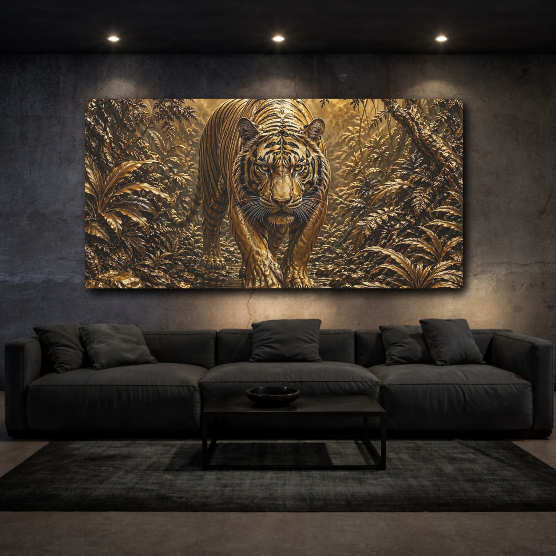 Mockup 2. Animals Tiger Golden Jungle Tiger shown as stretched canvas wall art