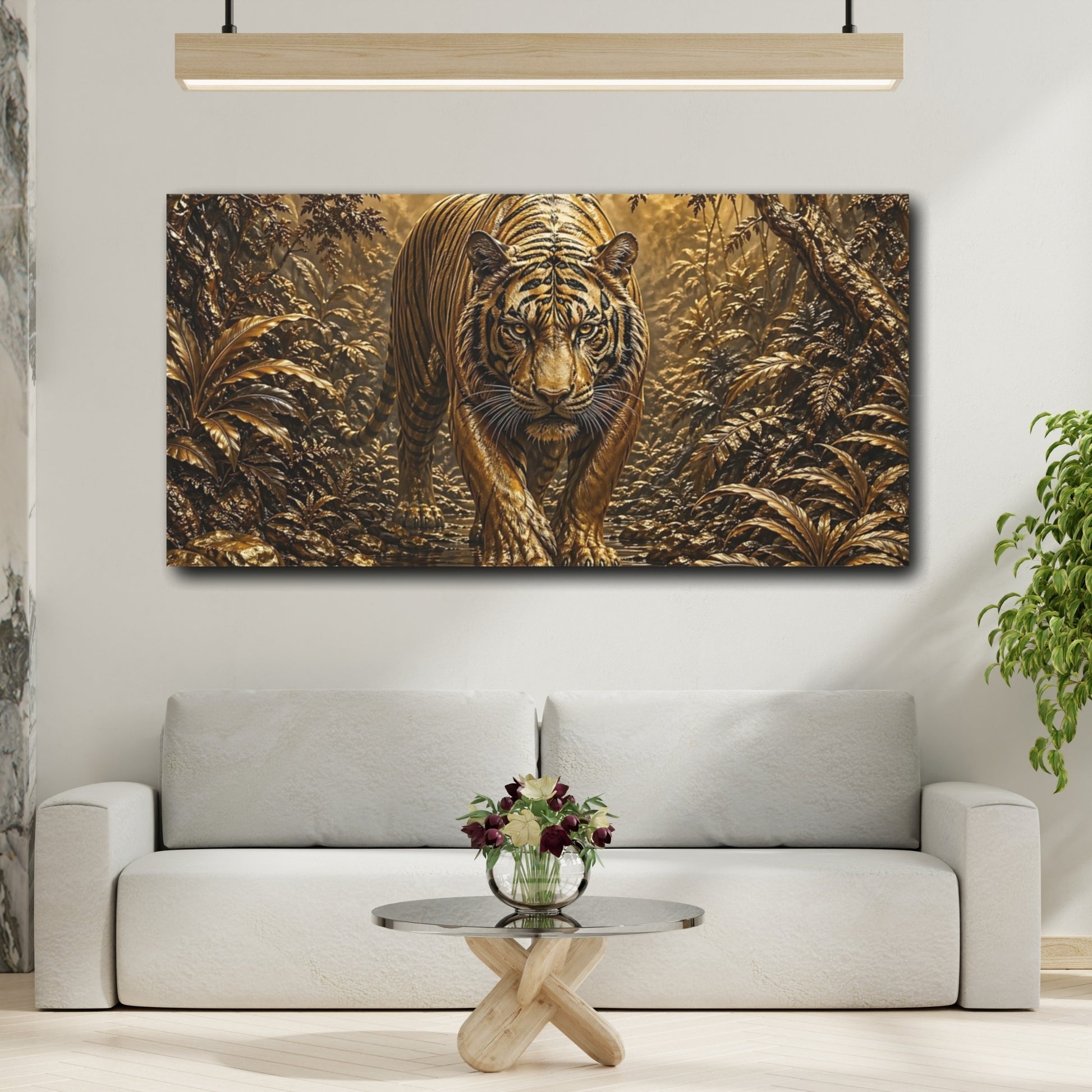 Mockup 3. Animals Tiger Golden Jungle Tiger shown as stretched canvas wall art