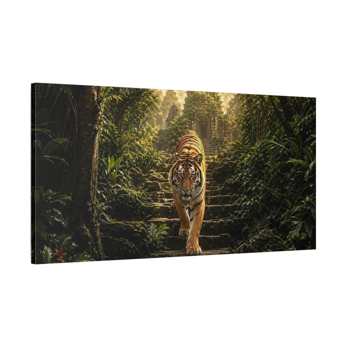 Main Mockup. Animals Tiger Green And Orange shown as stretched canvas wall art