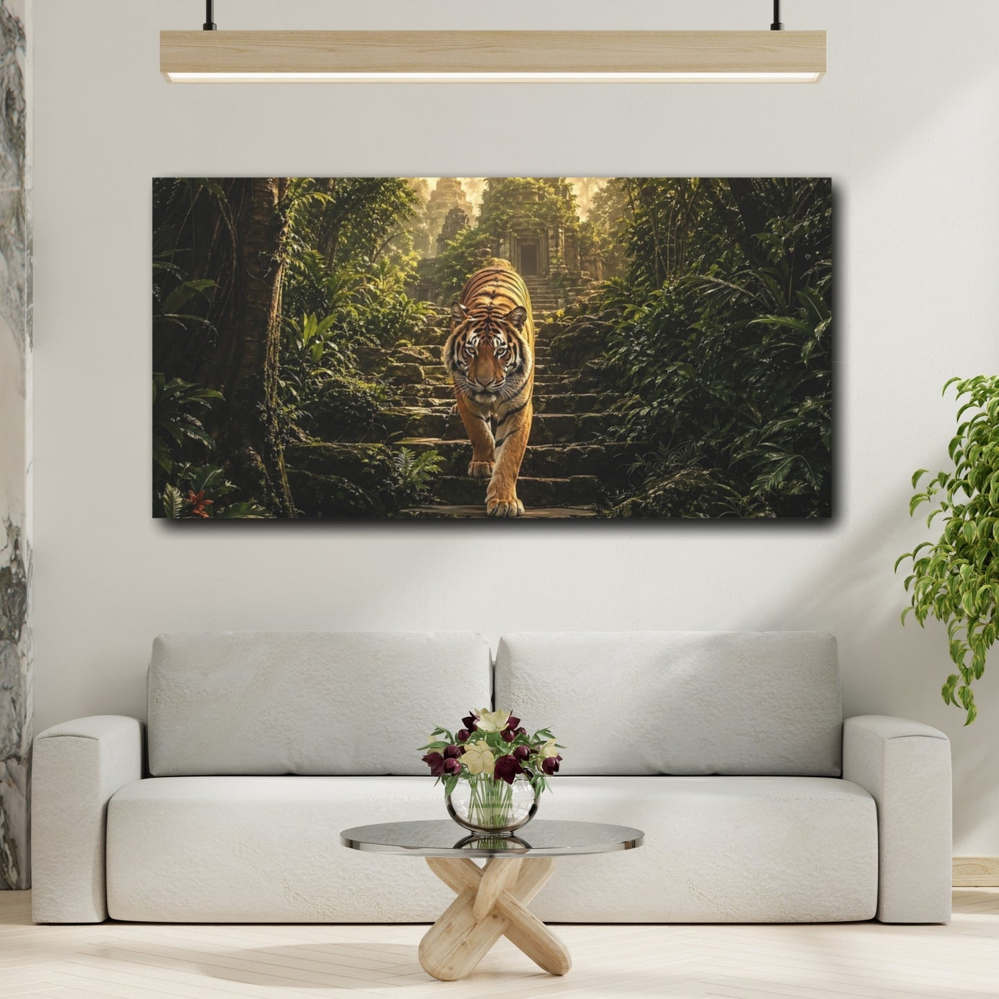 Mockup 3. Animals Tiger Green And Orange shown as stretched canvas wall art
