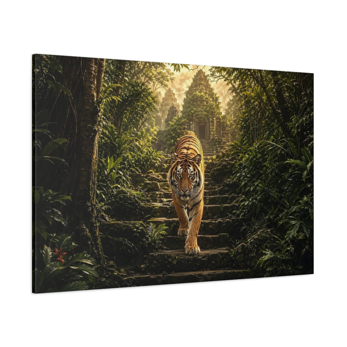 Side Mockup 1. Animals Tiger Jungle Tiger shown as stretched canvas wall art