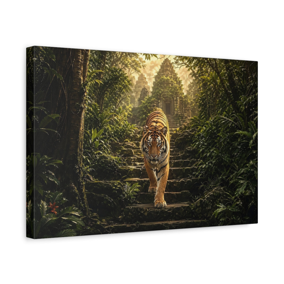 Side Mockup 4. Animals Tiger Jungle Tiger shown as stretched canvas wall art