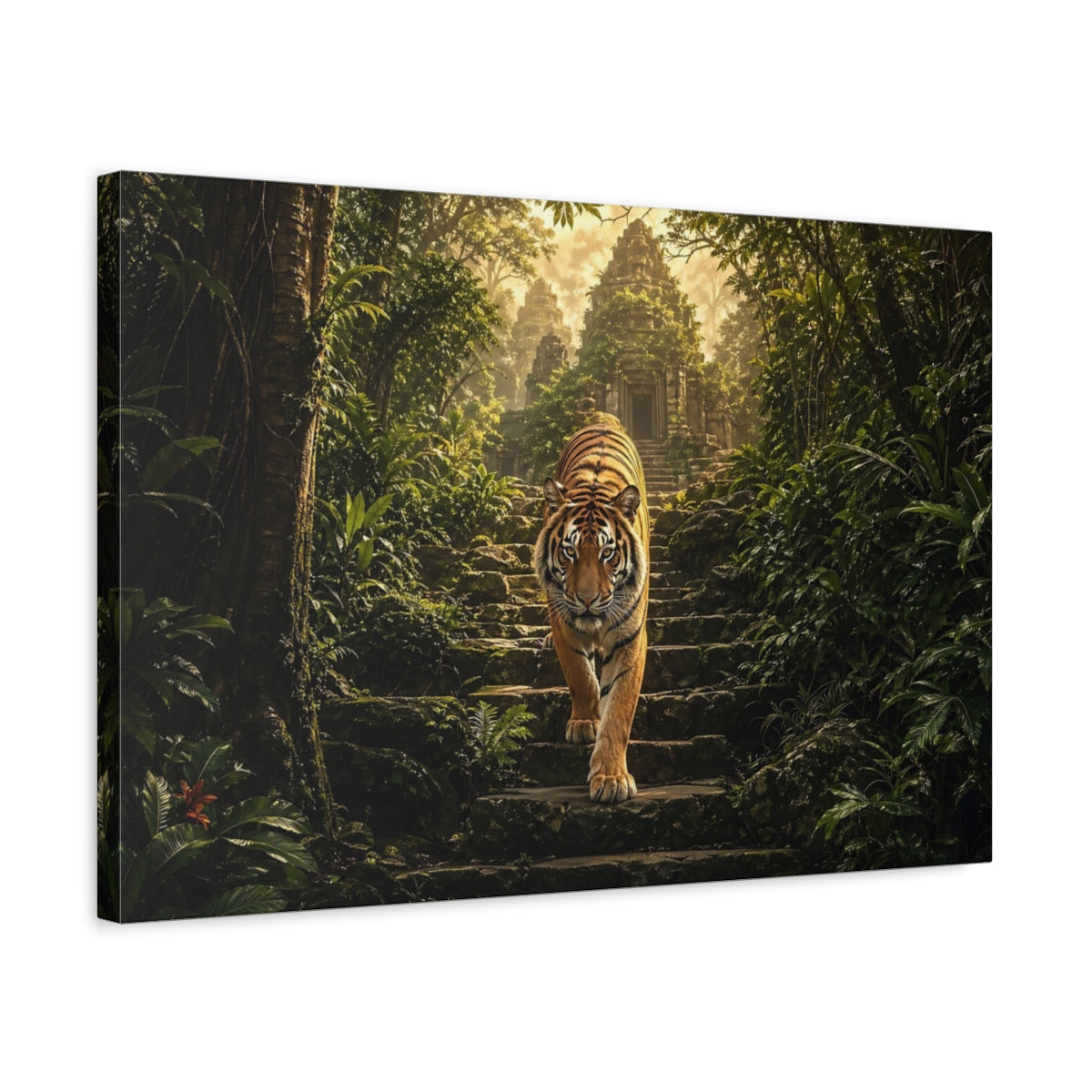 Side Mockup 3. Animals Tiger Jungle Tiger shown as stretched canvas wall art