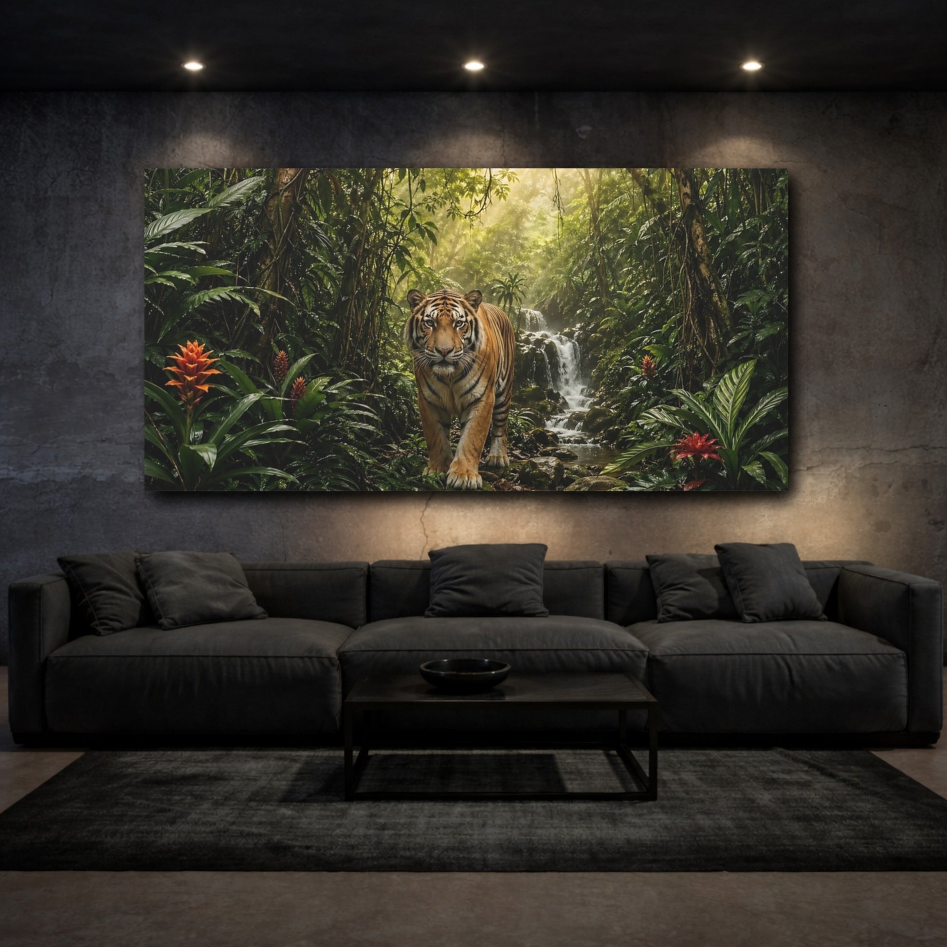 Mockup 2. Animals Tiger Jungle Tiger shown as stretched canvas wall art