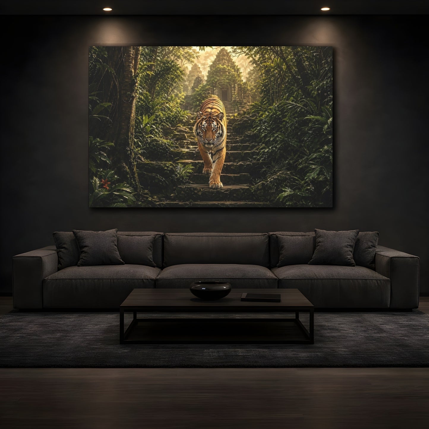 Mockup 3. Animals Tiger Jungle Tiger shown as stretched canvas wall art