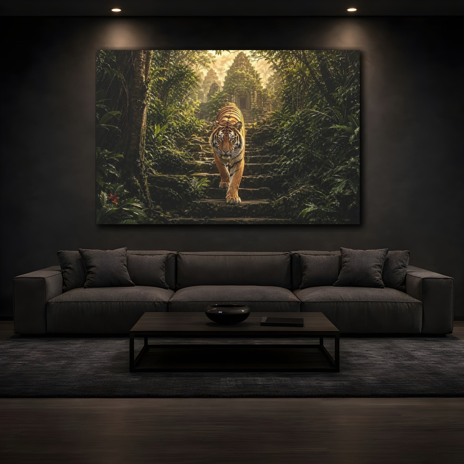Mockup 3. Animals Tiger Jungle Tiger shown as stretched canvas wall art