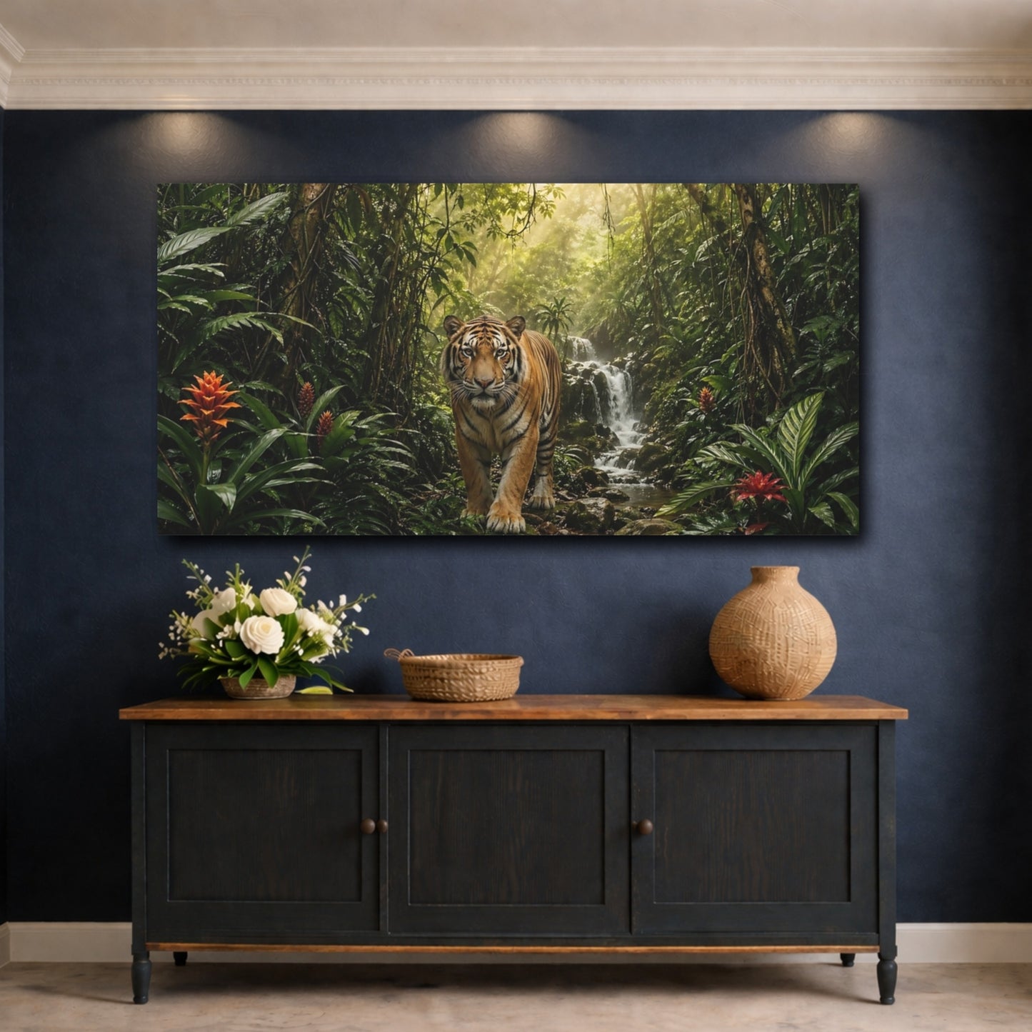 Mockup 4. Animals Tiger Jungle Tiger shown as stretched canvas wall art