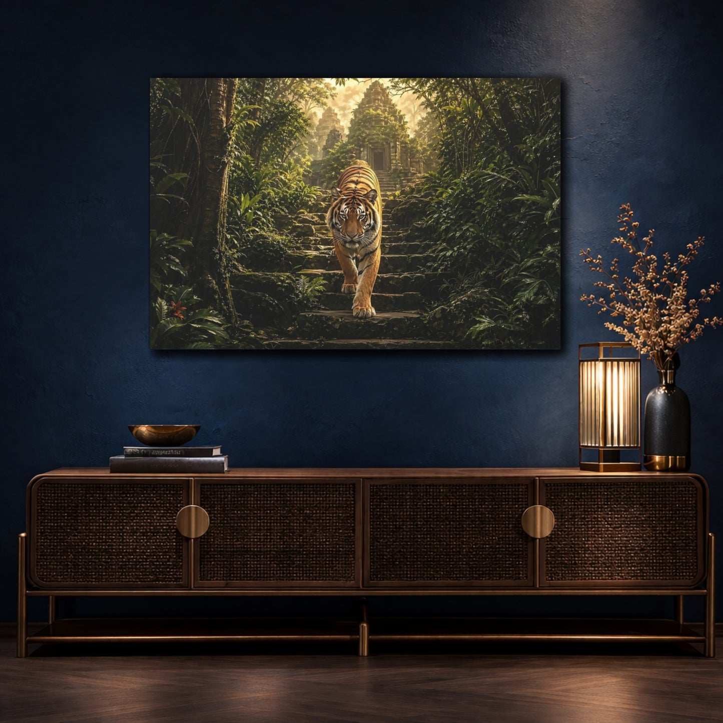 Mockup 4. Animals Tiger Jungle Tiger shown as stretched canvas wall art
