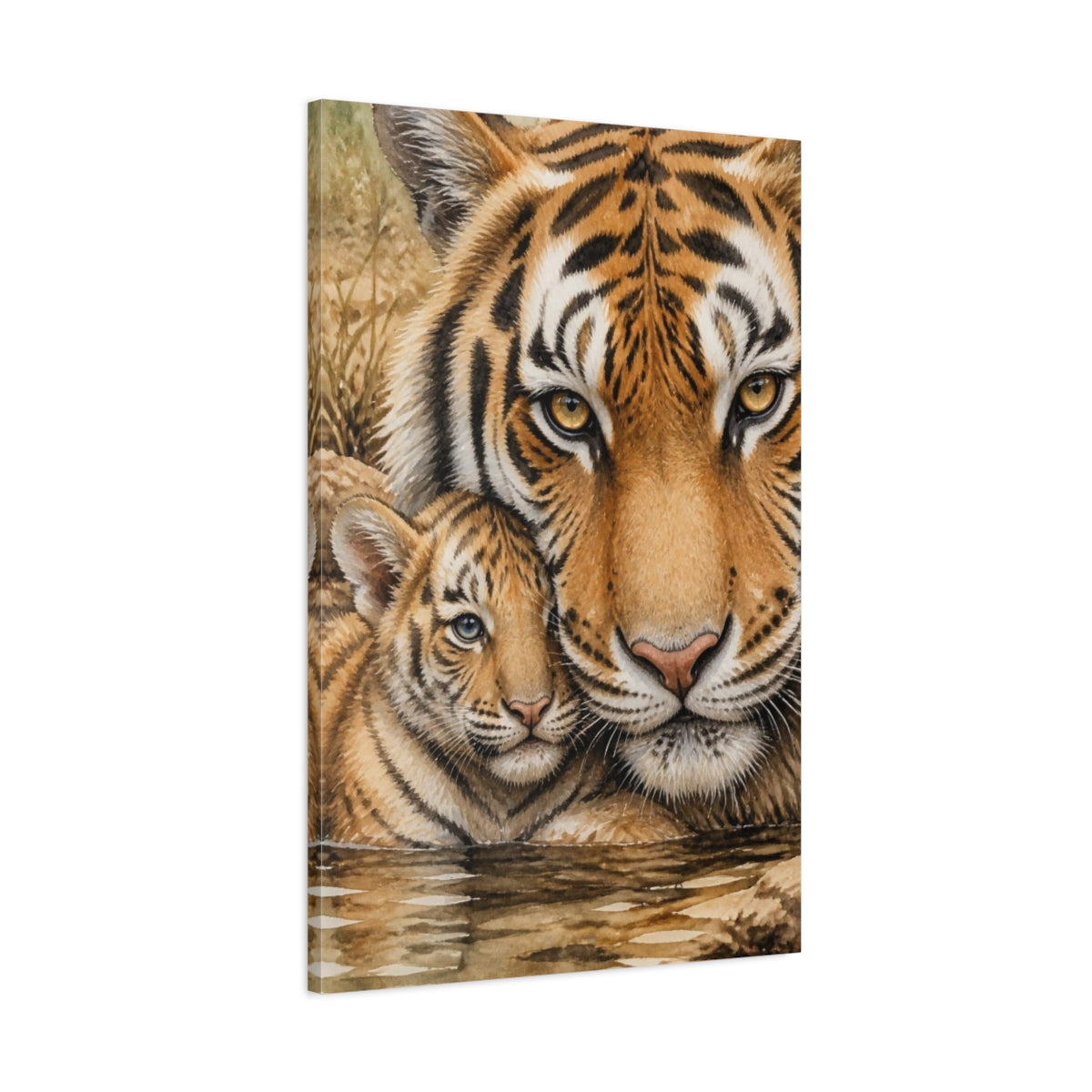 Main Mockup. Animals Tiger Mother And Cub shown as canvas print