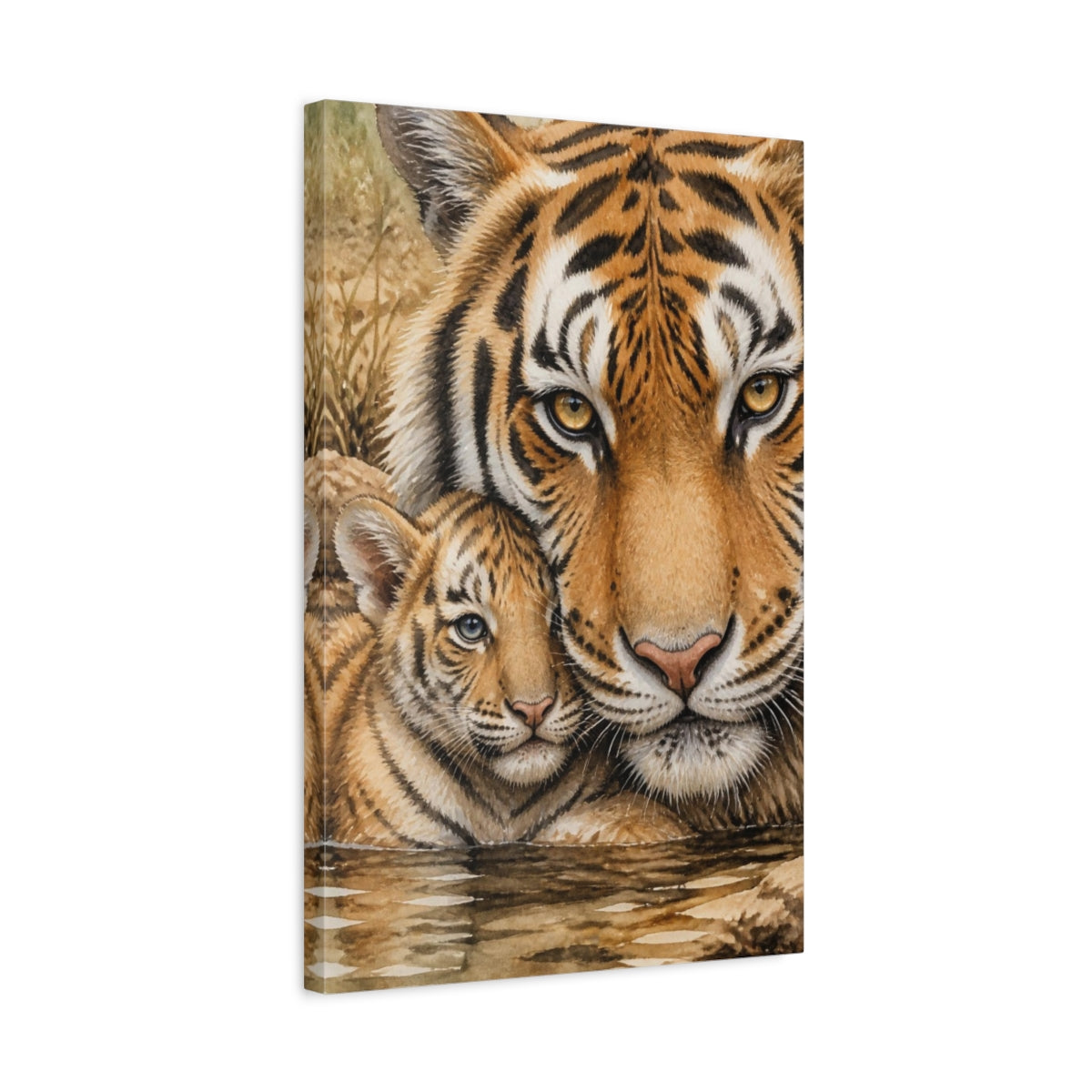 Side Mockup 3. Animals Tiger Mother And Cub shown as canvas print