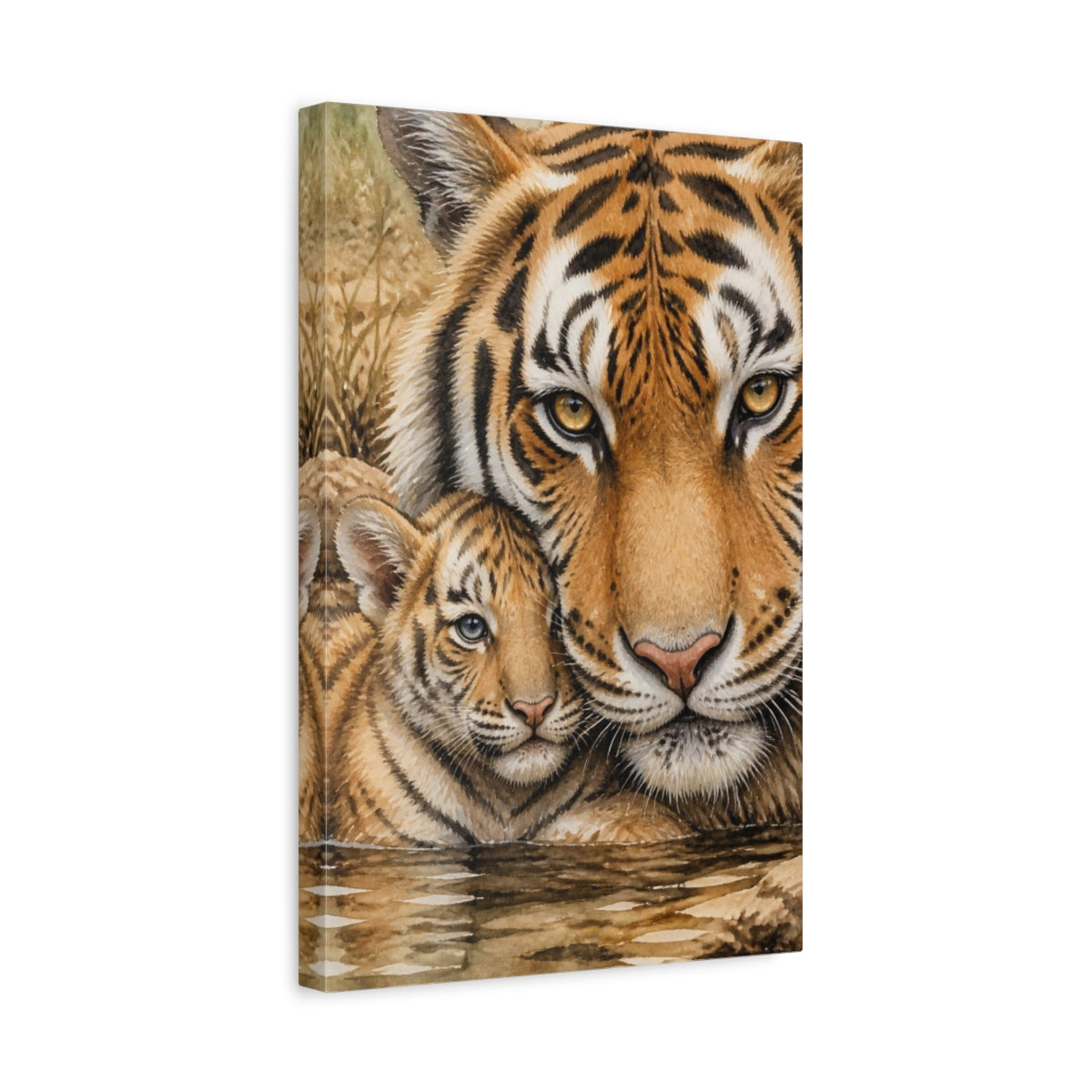 Side Mockup 4. Animals Tiger Mother And Cub shown as canvas print