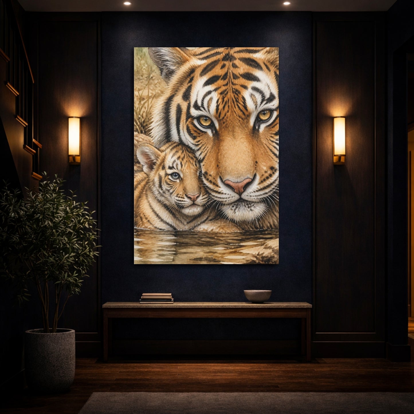 Mockup 4. Animals Tiger Mother And Cub shown as canvas print