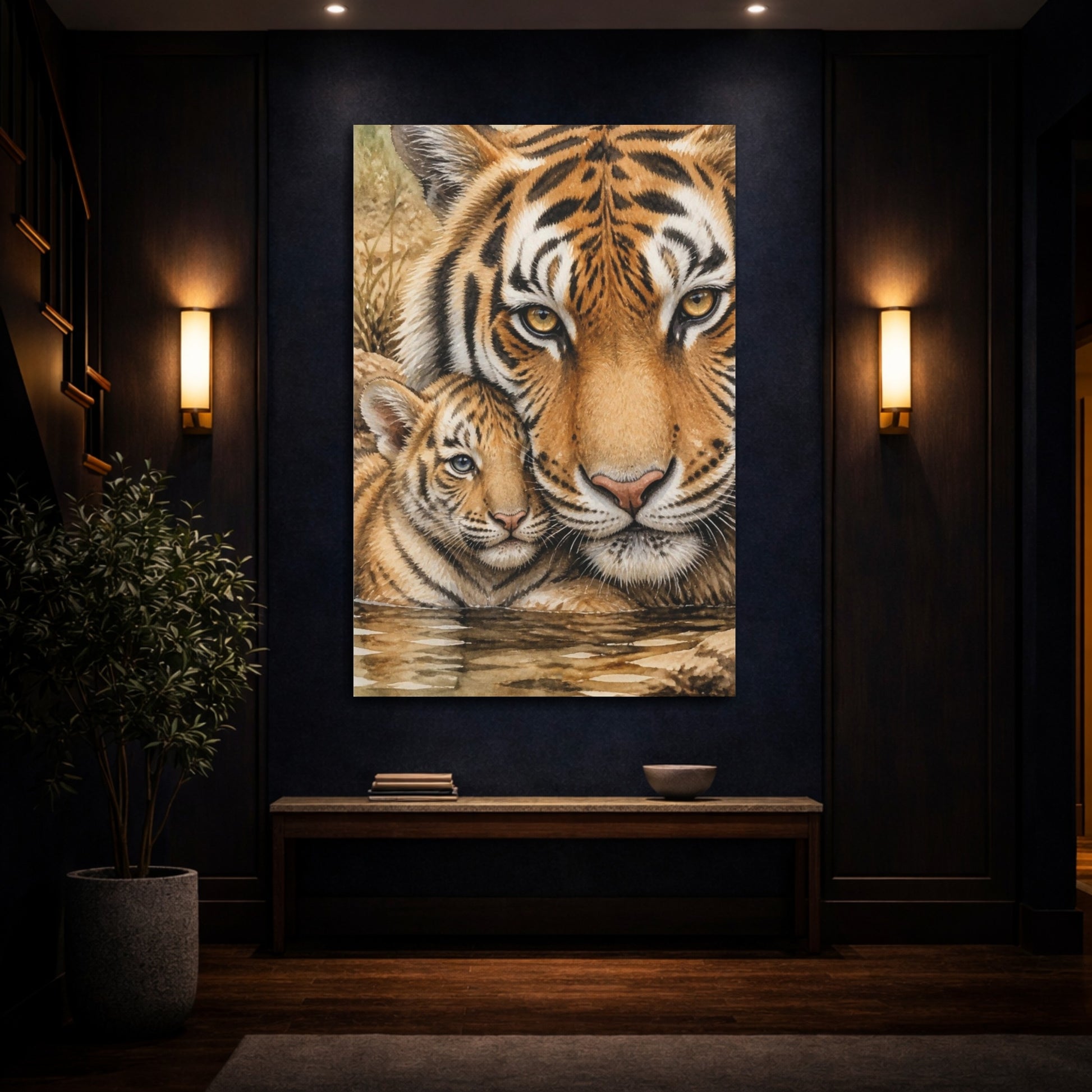 Mockup 4. Animals Tiger Mother And Cub shown as canvas print