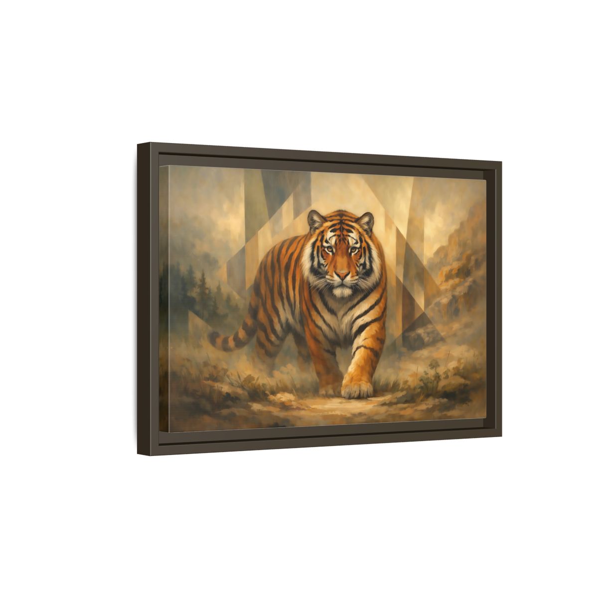 Side Mockup 5. Animals Tiger Orange Tiger Art shown as stretched canvas wall art