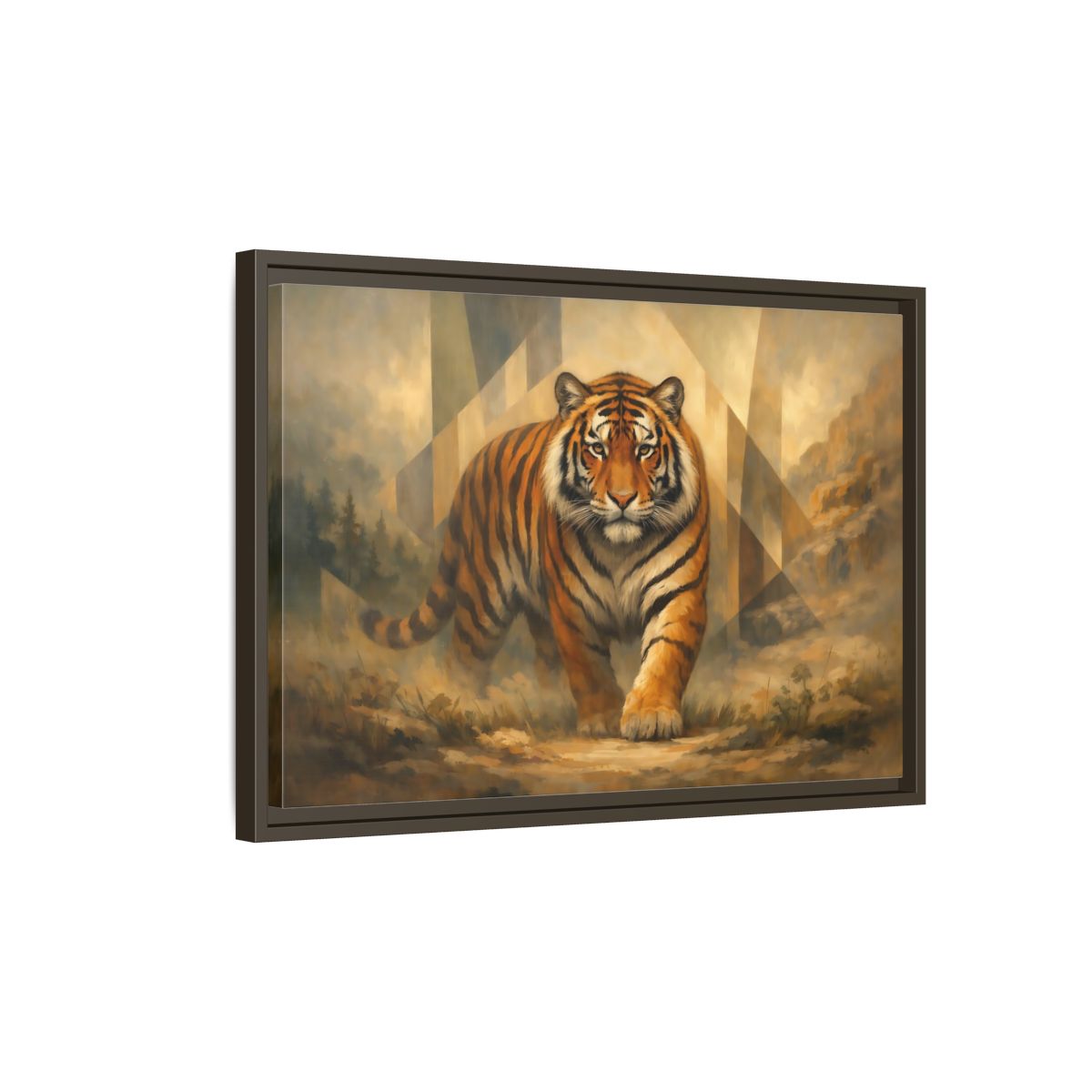 Side Mockup 2. Animals Tiger Orange Tiger Art shown as stretched canvas wall art