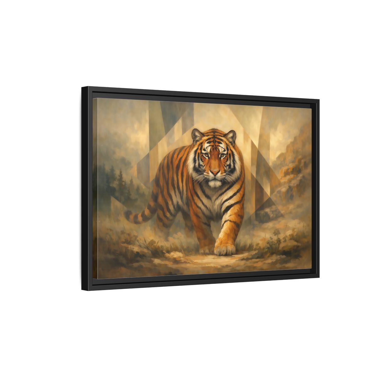Side Mockup 3. Animals Tiger Orange Tiger Art shown as stretched canvas wall art