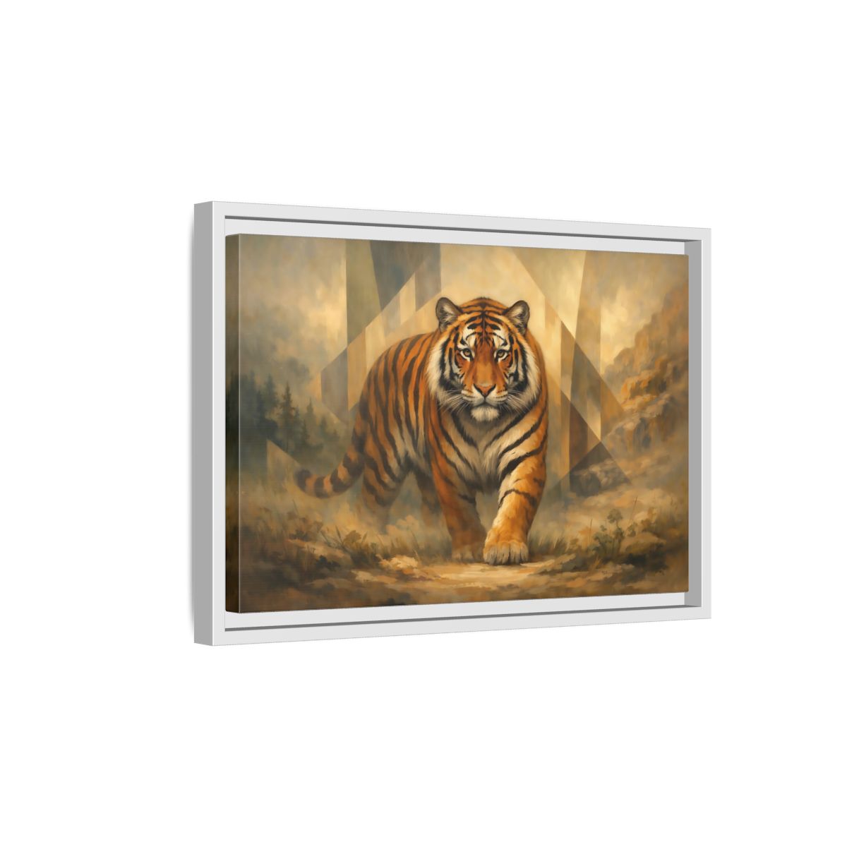 Side Mockup 4. Animals Tiger Orange Tiger Art shown as stretched canvas wall art