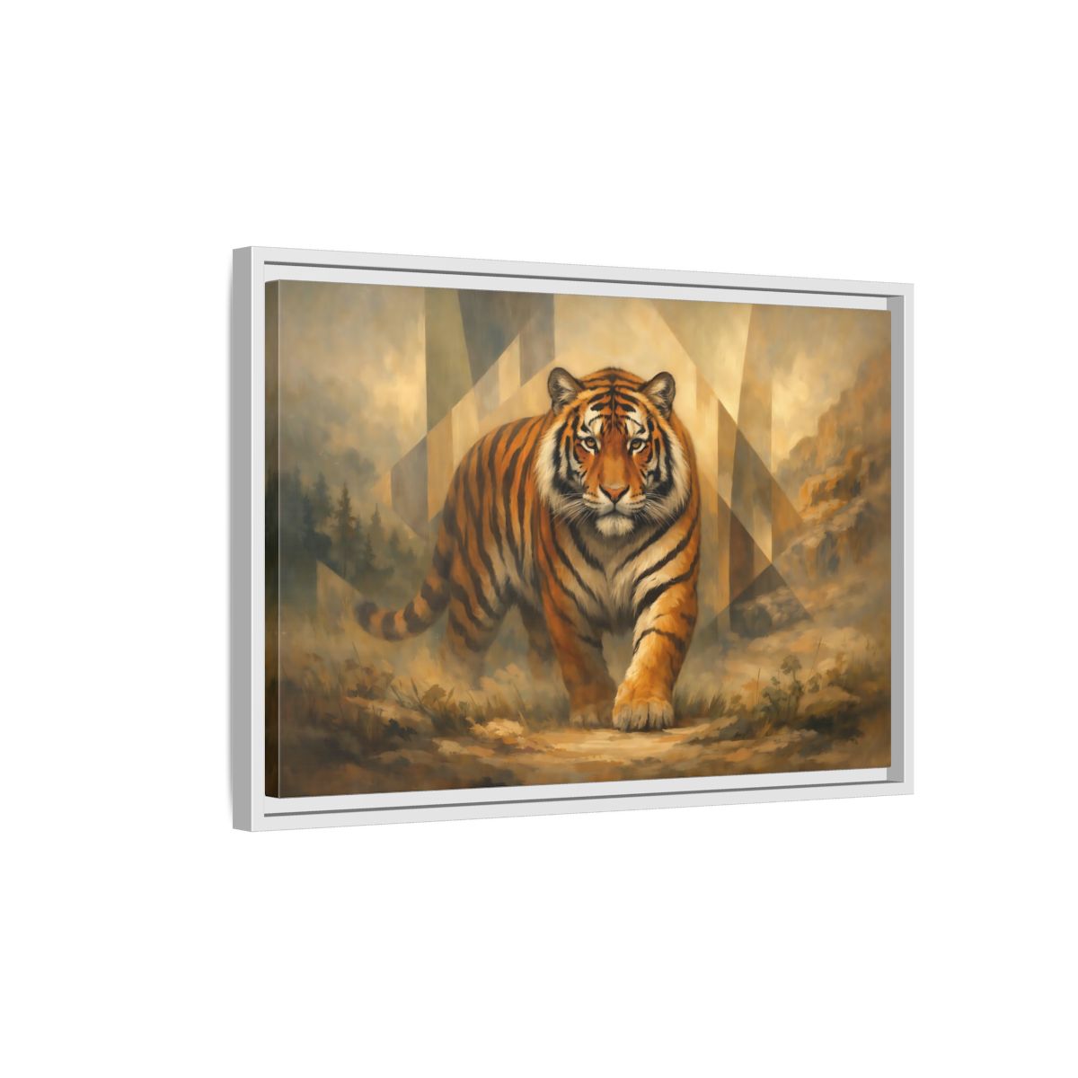 Side Mockup 1. Animals Tiger Orange Tiger Art shown as stretched canvas wall art