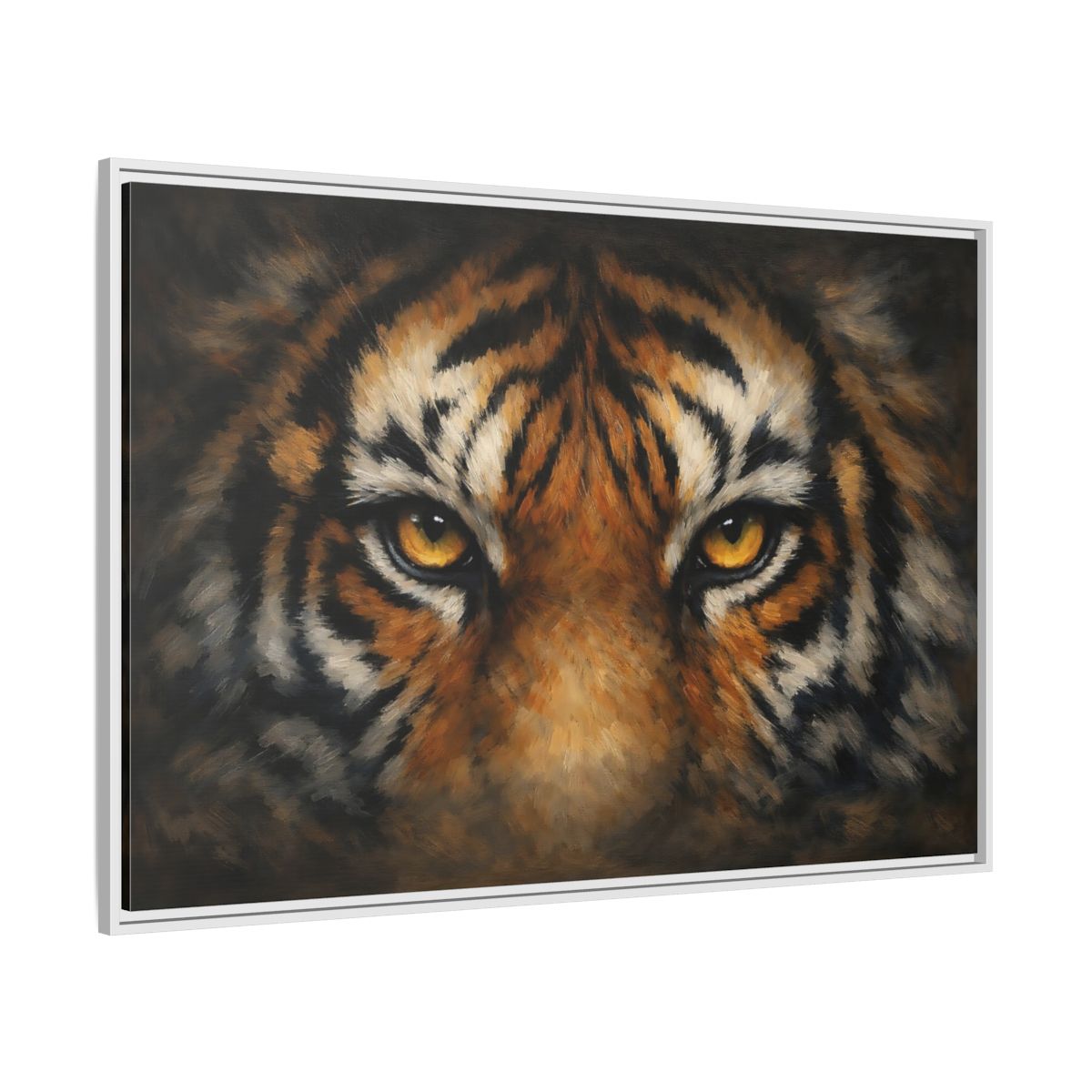 Side Mockup 7. Animals Tiger Orange Black Tiger shown as stretched canvas wall art