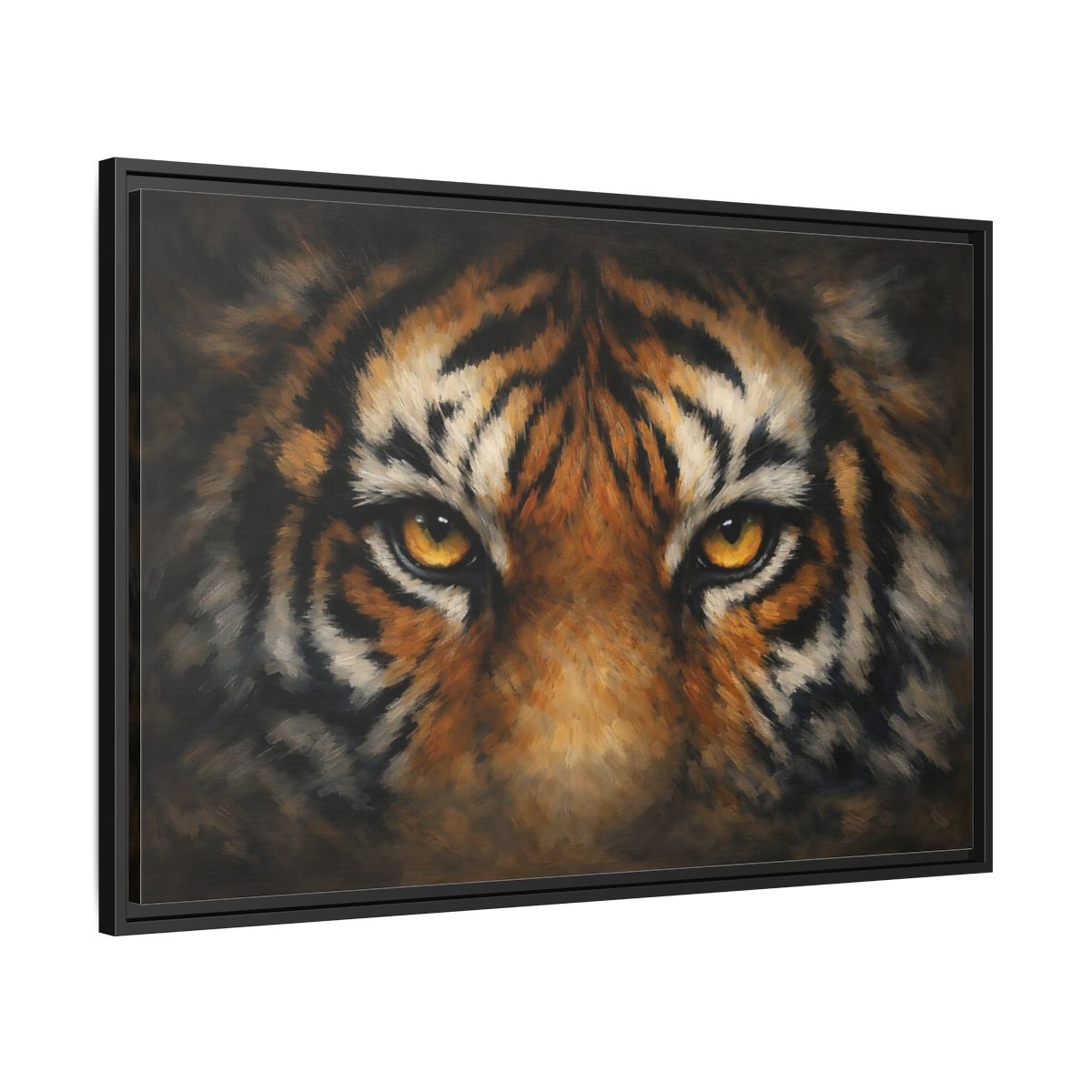 Side Mockup 13. Animals Tiger Orange Black Tiger shown as stretched canvas wall art