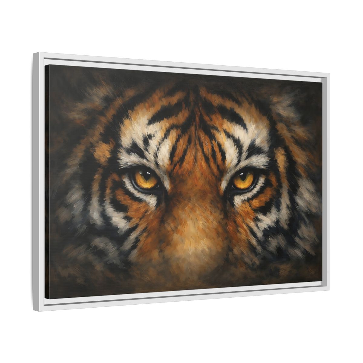 Side Mockup 10. Animals Tiger Orange Black Tiger shown as stretched canvas wall art