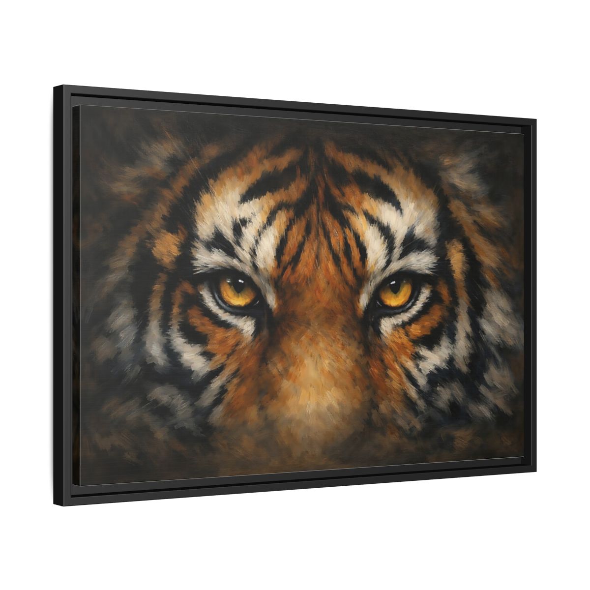 Side Mockup 14. Animals Tiger Orange Black Tiger shown as stretched canvas wall art