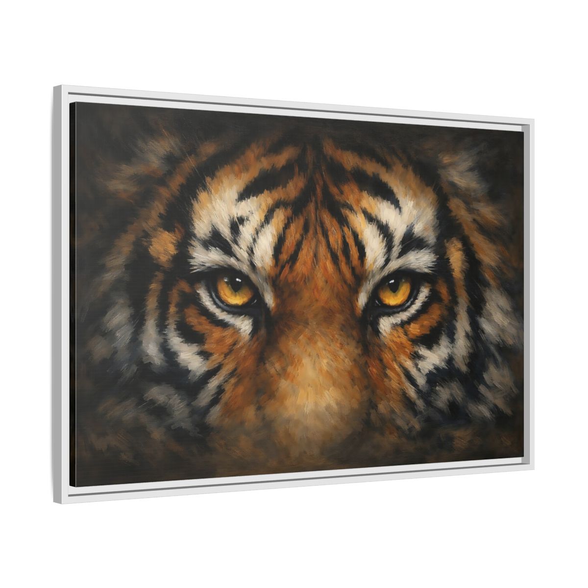 Side Mockup 8. Animals Tiger Orange Black Tiger shown as stretched canvas wall art