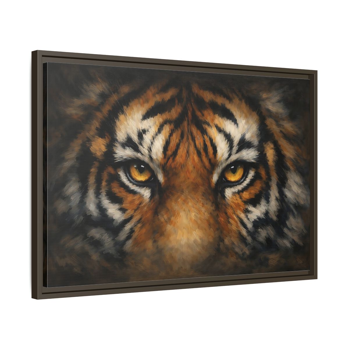 Side Mockup 11. Animals Tiger Orange Black Tiger shown as stretched canvas wall art