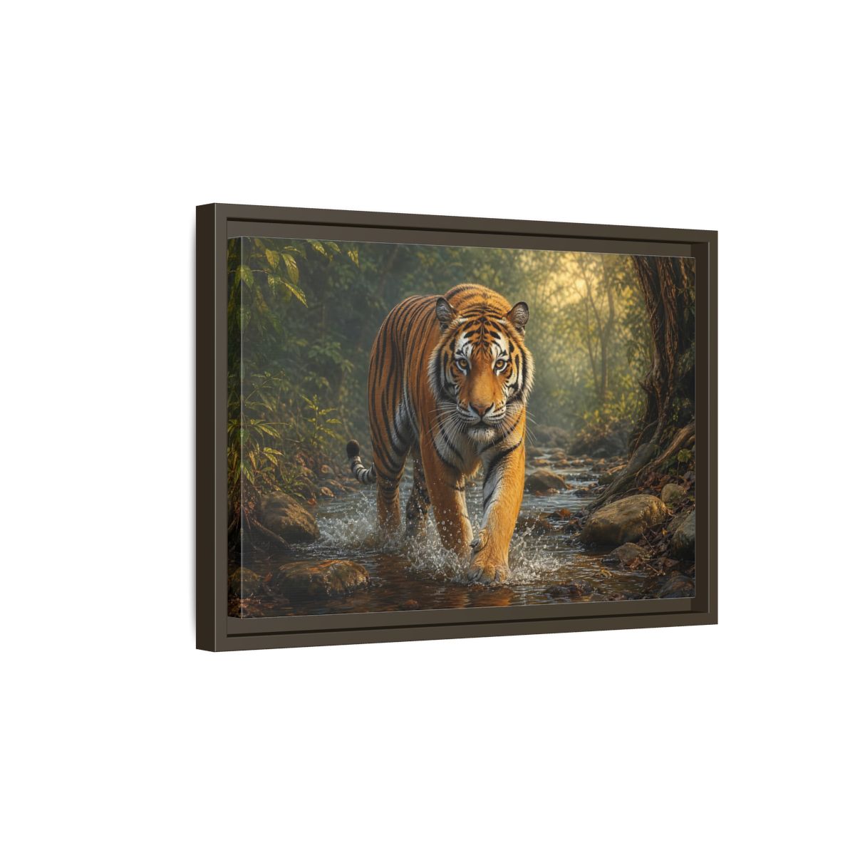 Side Mockup 5. Animals Tiger Orange Tiger shown as stretched canvas wall art