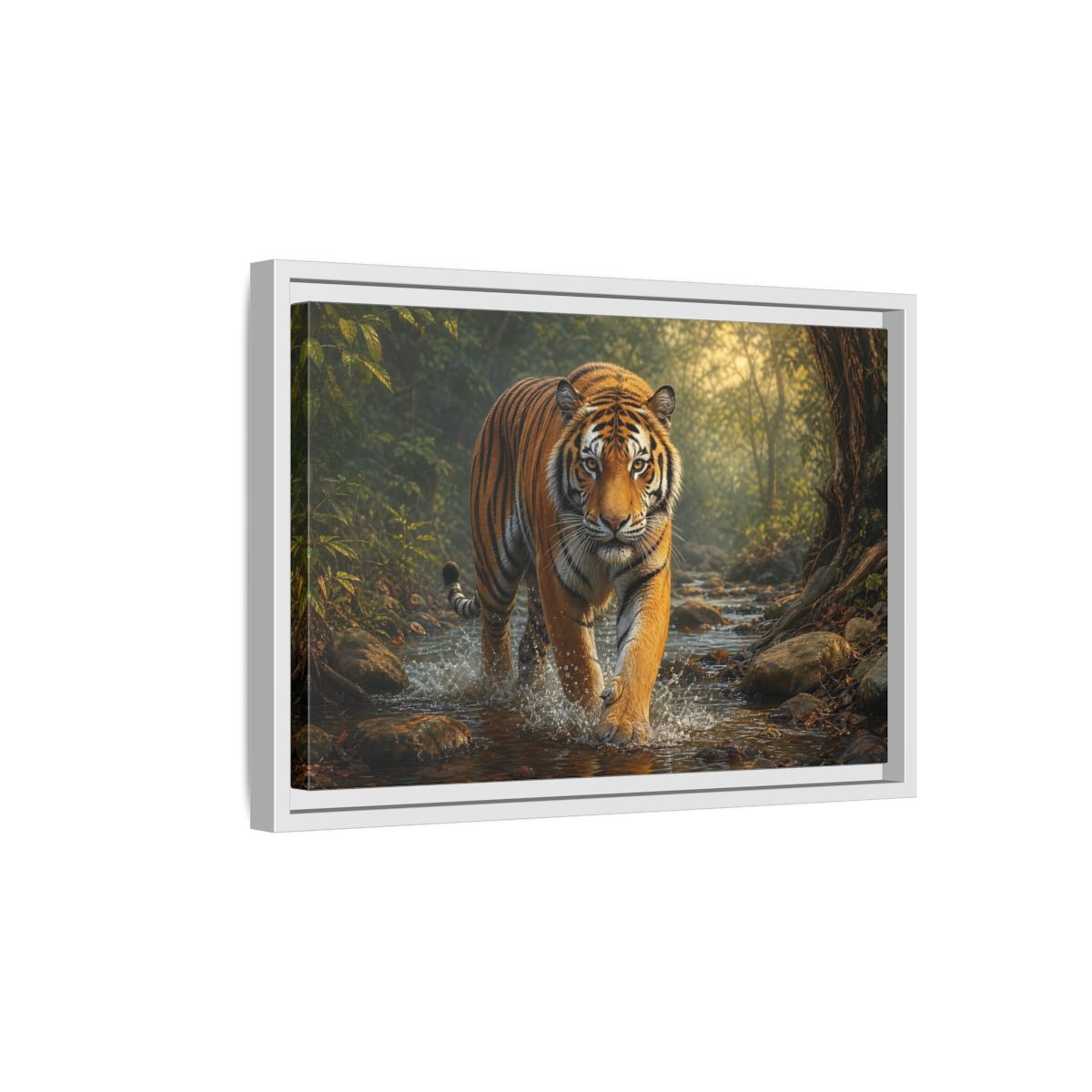 Side Mockup 4. Animals Tiger Orange Tiger shown as stretched canvas wall art