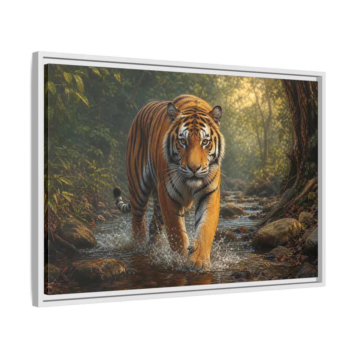 Side Mockup 10. Animals Tiger Orange Tiger shown as stretched canvas wall art