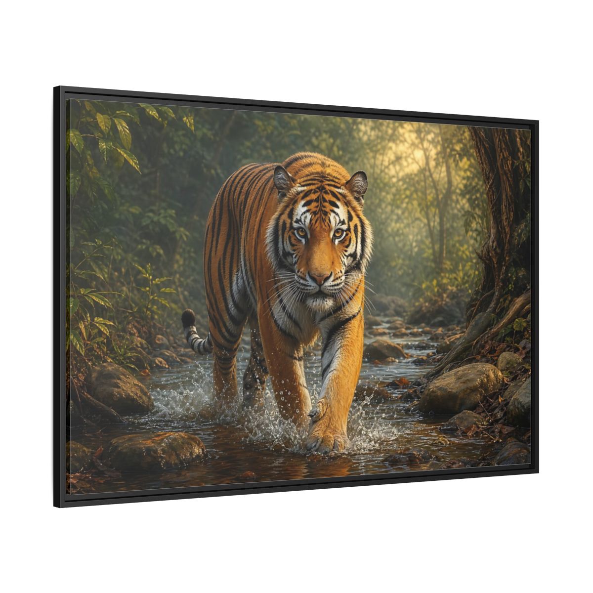 Side Mockup 12. Animals Tiger Orange Tiger shown as stretched canvas wall art