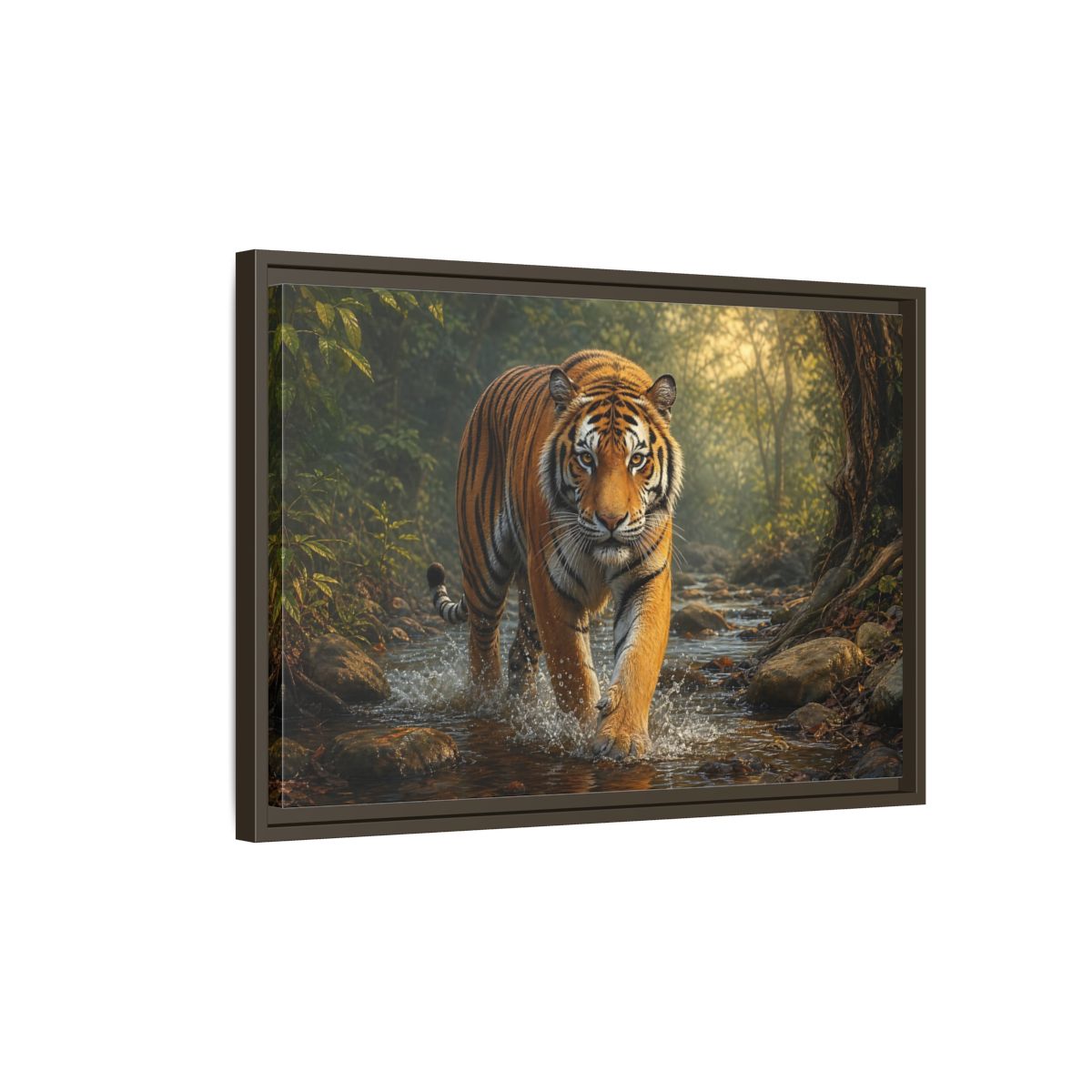 Side Mockup 2. Animals Tiger Orange Tiger shown as stretched canvas wall art