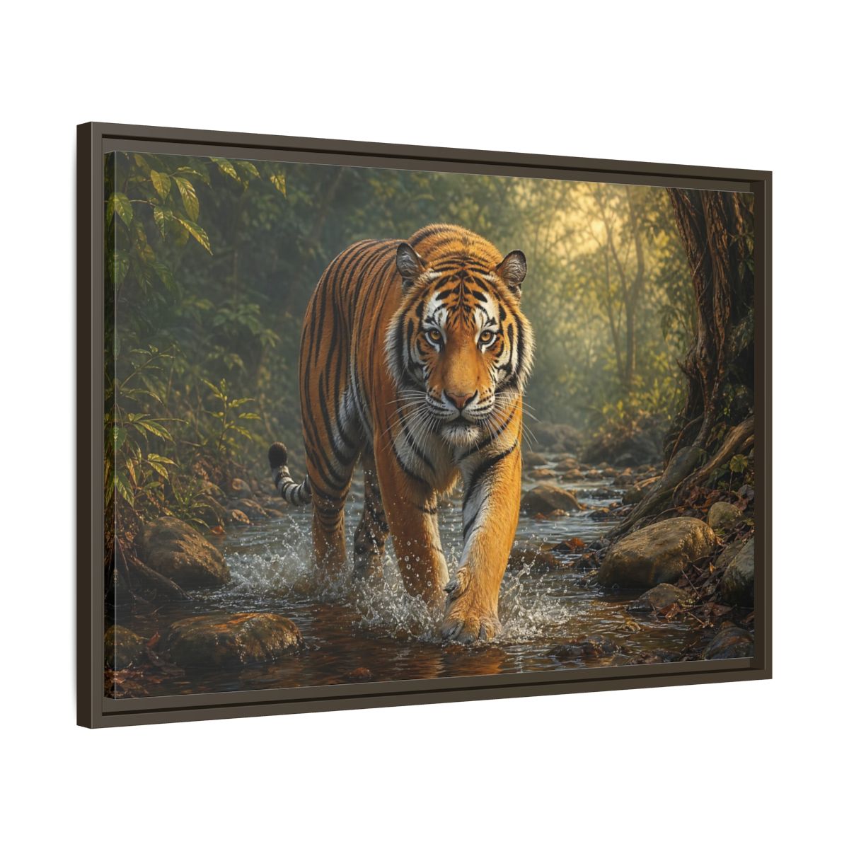Side Mockup 11. Animals Tiger Orange Tiger shown as stretched canvas wall art