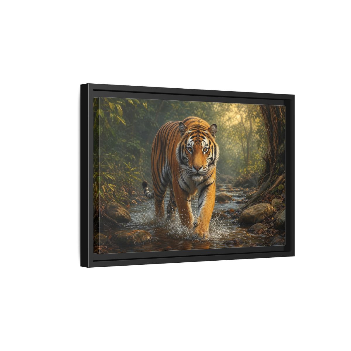 Side Mockup 6. Animals Tiger Orange Tiger shown as stretched canvas wall art
