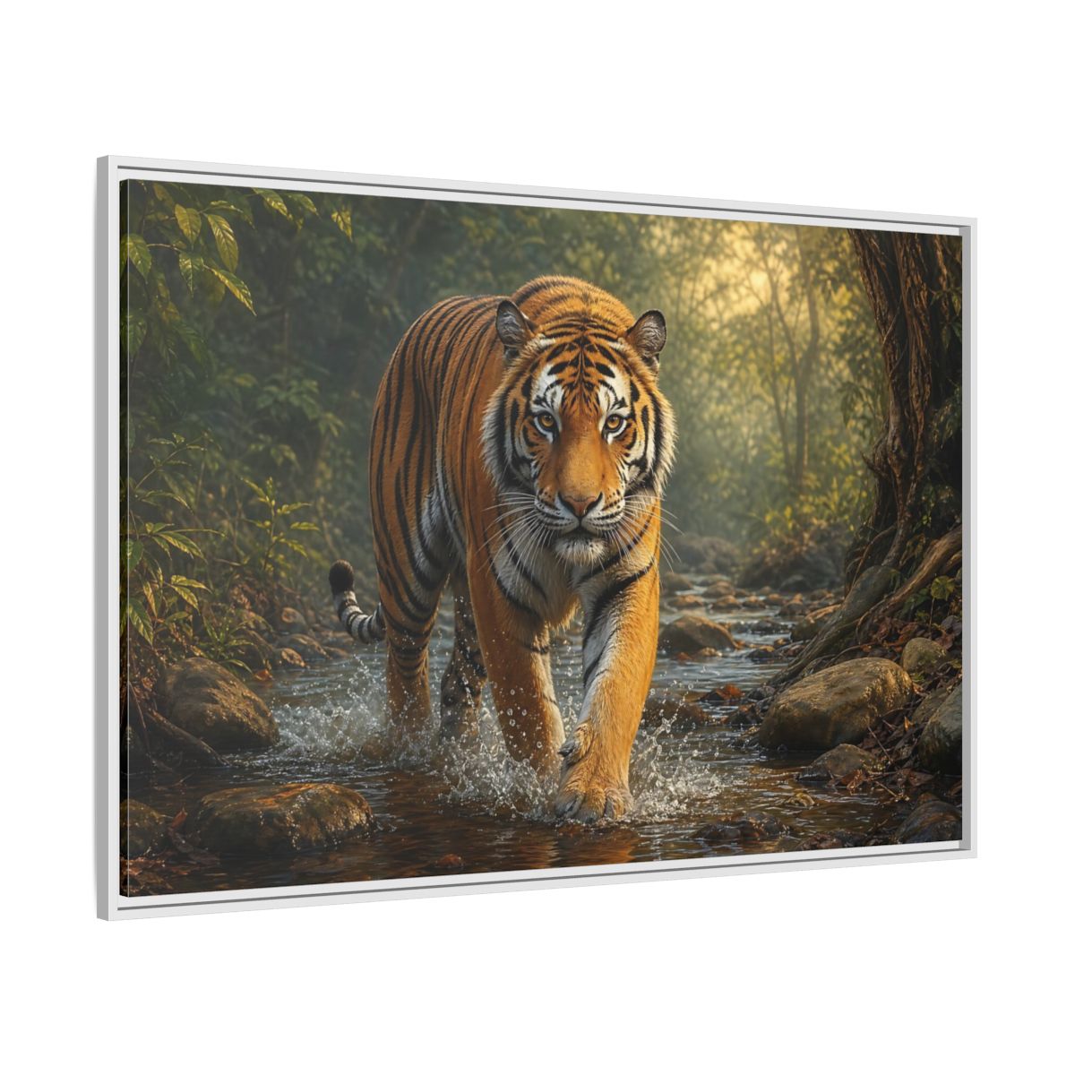 Side Mockup 7. Animals Tiger Orange Tiger shown as stretched canvas wall art