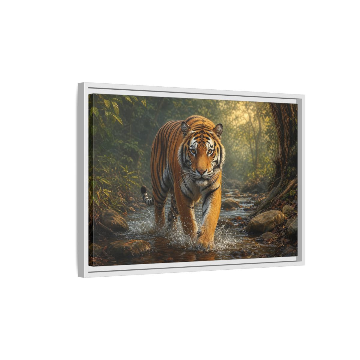 Side Mockup 1. Animals Tiger Orange Tiger shown as stretched canvas wall art