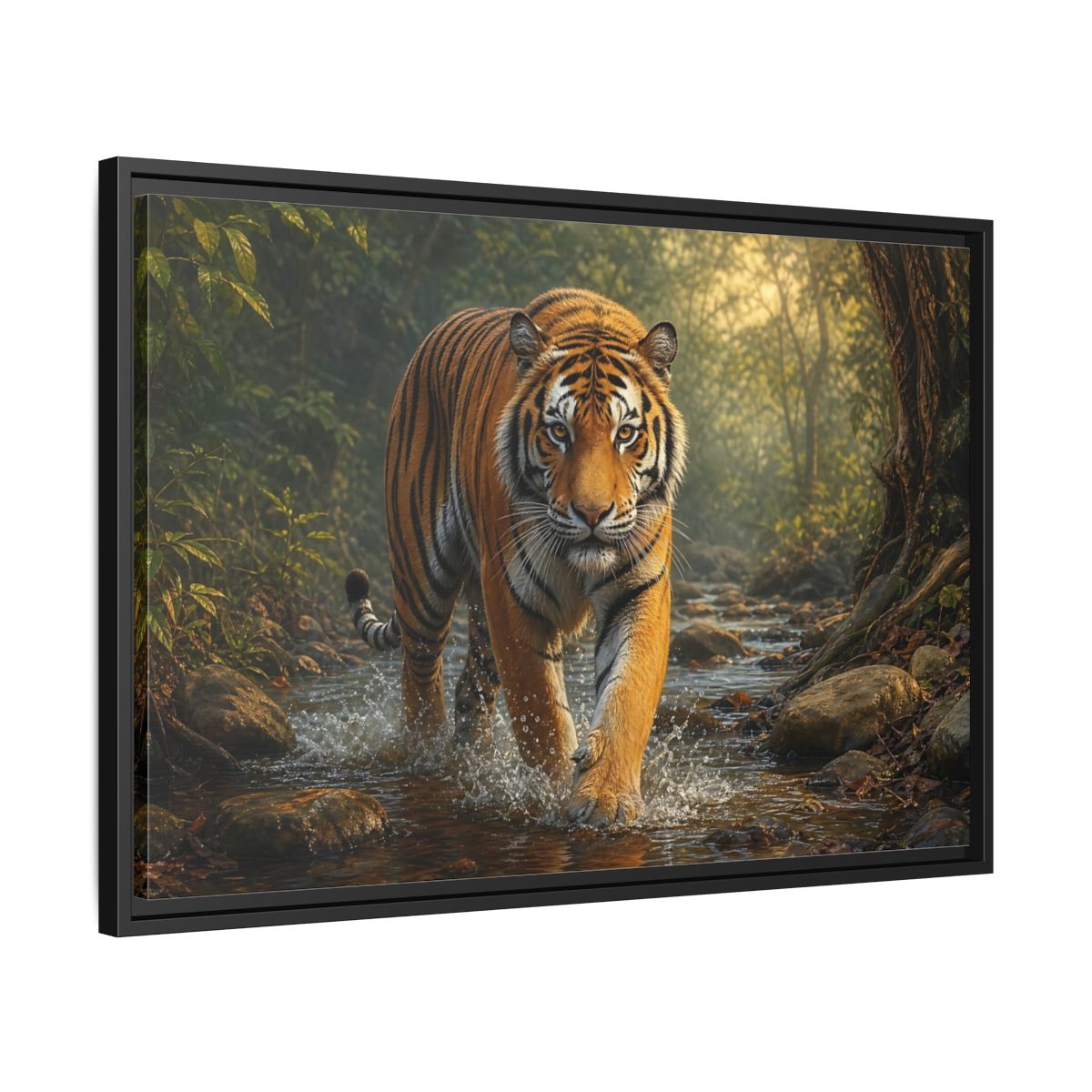 Side Mockup 14. Animals Tiger Orange Tiger shown as stretched canvas wall art