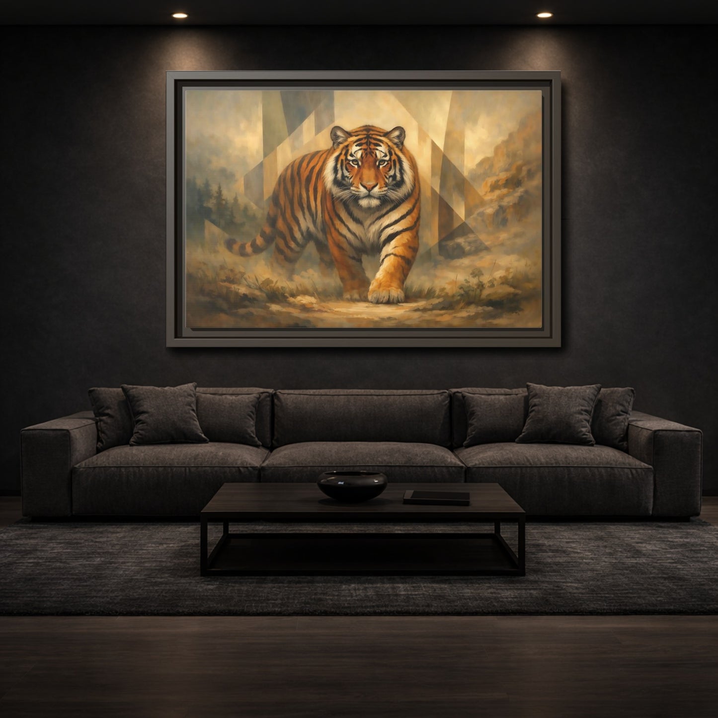 Mockup 2. Animals Tiger Orange Tiger Art shown as stretched canvas wall art