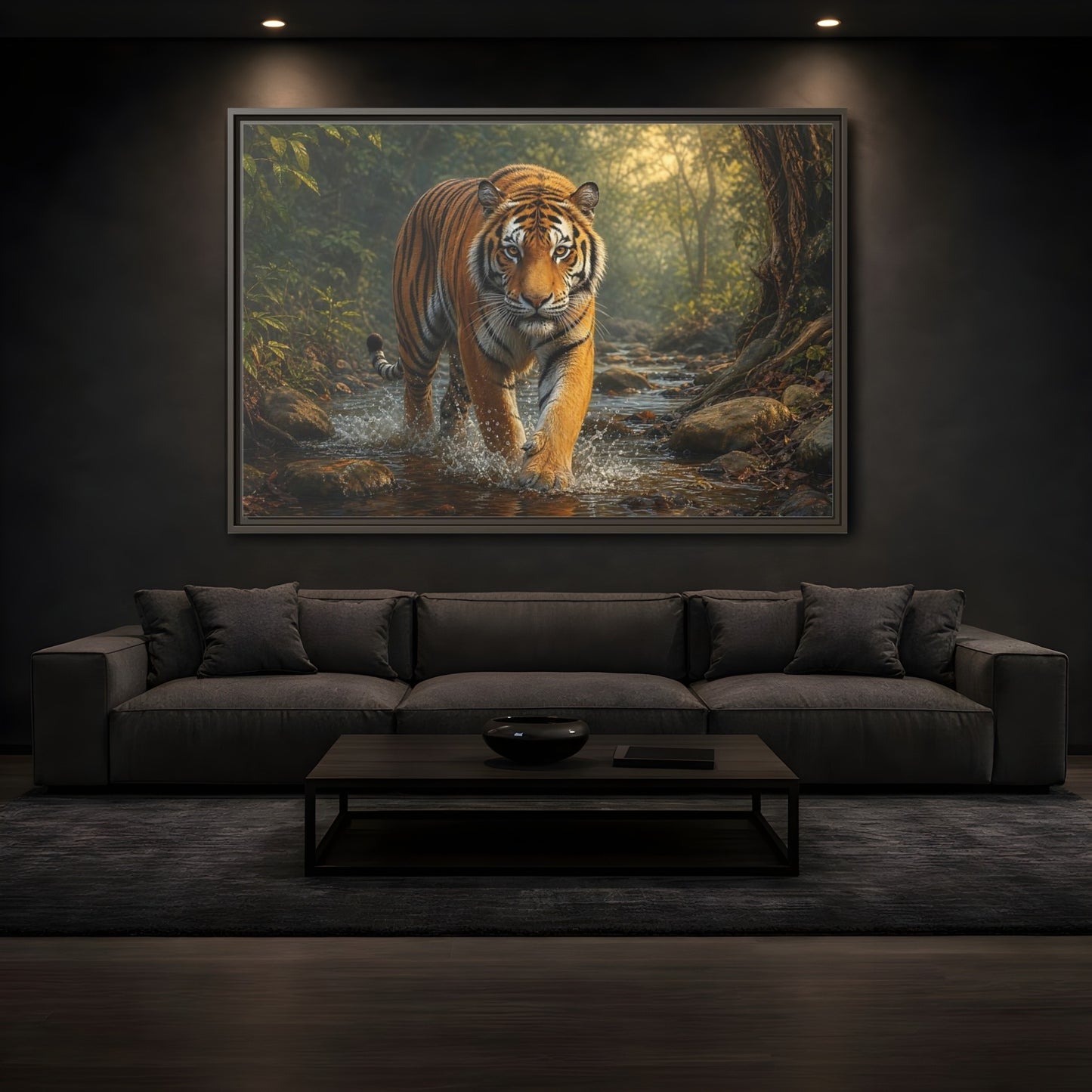 Mockup 3. Animals Tiger Orange Tiger shown as stretched canvas wall art