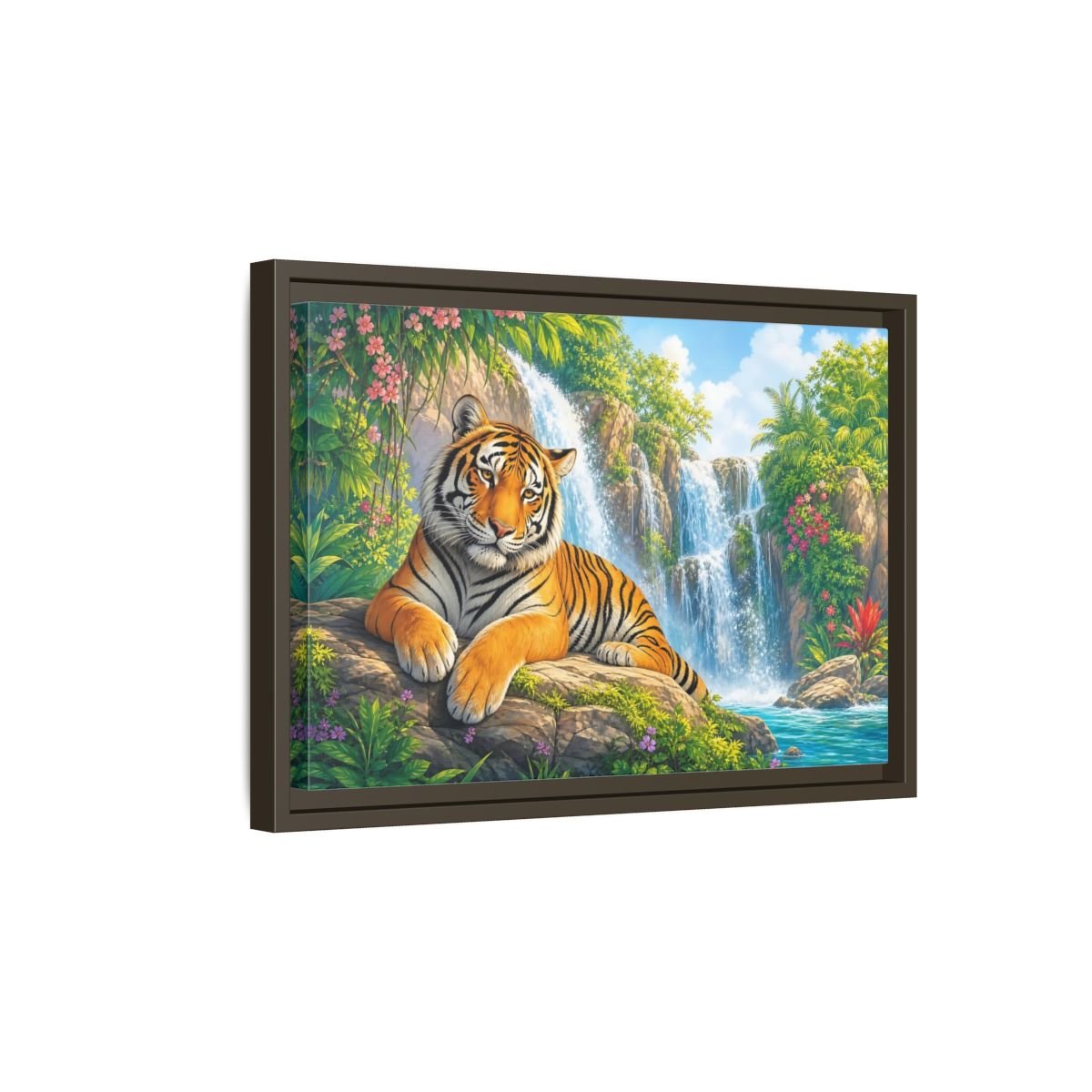 Animals Tiger Orange Waterfall Framed Canvas Print – Vibrant Living Room, Large Wall - YesArtYes