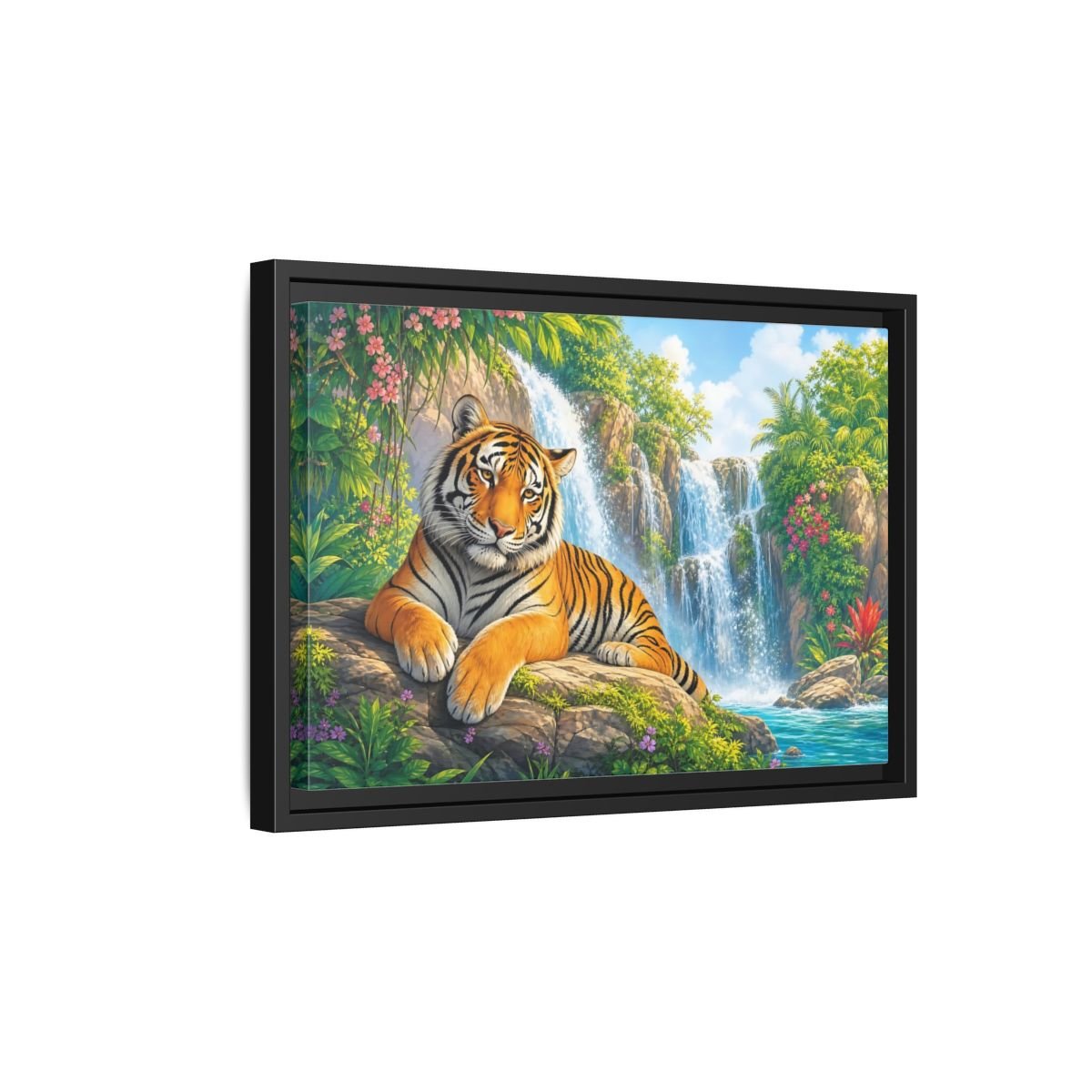Animals Tiger Orange Waterfall Framed Canvas Print – Vibrant Living Room, Large Wall - YesArtYes