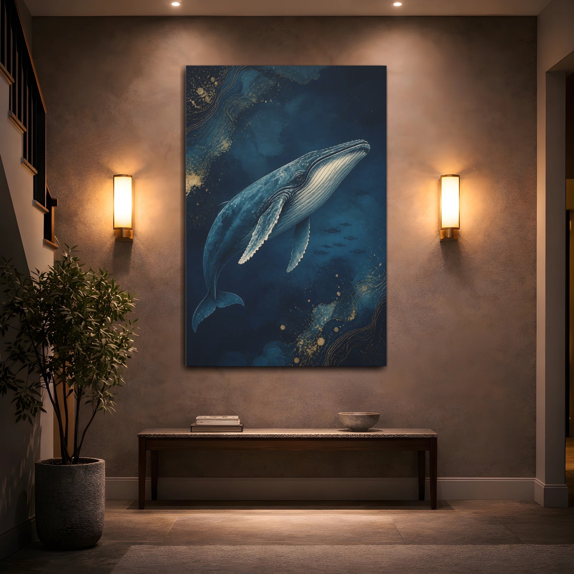 Mockup 2. Animals Twilight Blue Whale shown as canvas print
