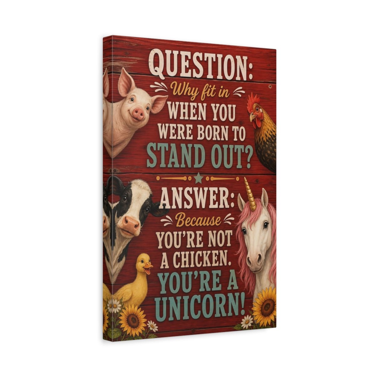 Animals Unicorn Funny Quote Canvas Print – Kids Room, Above Crib, Red - YesArtYes