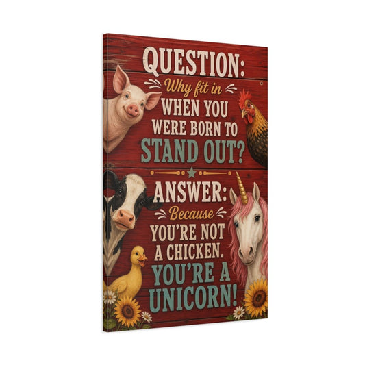 Animals Unicorn Funny Quote Canvas Print – Kids Room, Above Crib, Red - YesArtYes