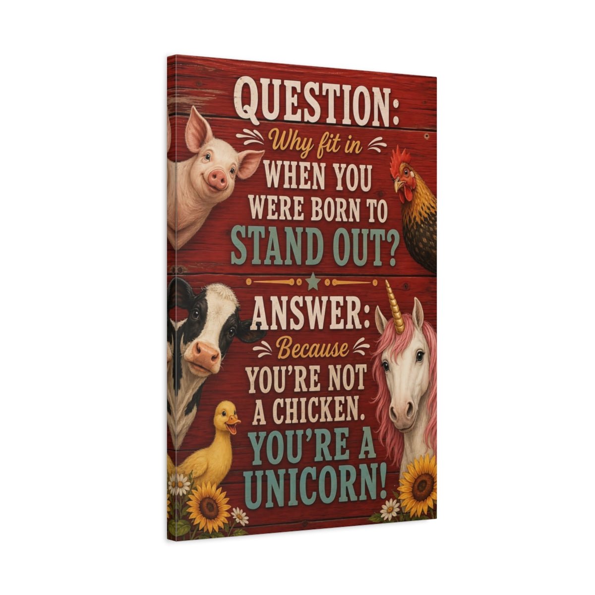 Animals Unicorn Funny Quote Canvas Print – Kids Room, Above Crib, Red - YesArtYes